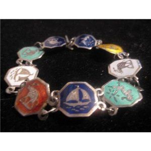 Art Deco era, RARE, Siam sterling & multicolored enamel, niello, link bracelet
